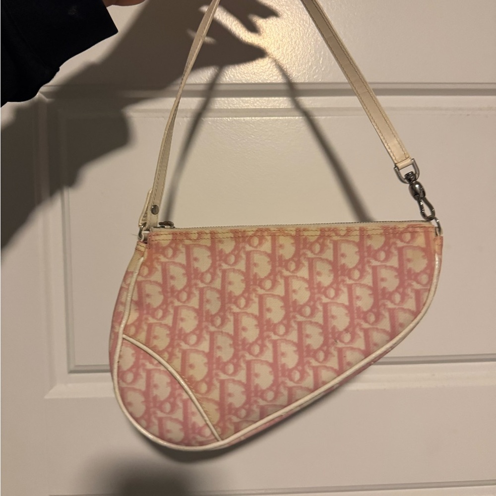 Dior Mini Saddle Bag in Pink and Cream